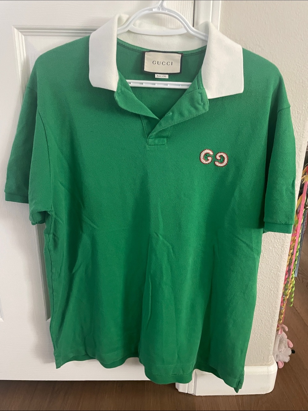 Gucci Green Polo with White Collar and Pink GG Patch